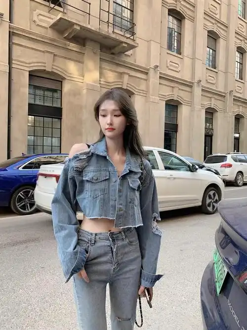 破洞蓝色牛仔外套女装春秋新款小香风短款辣妹夹克显瘦百搭上衣 - 17