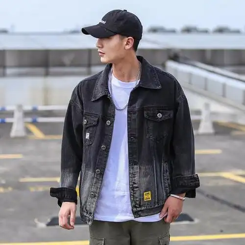 春秋季渐变牛仔外套男潮牌大码街头宽松男士夹克韩版潮流褂牛仔衣