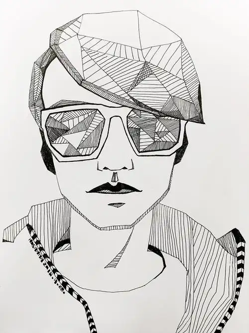 手绘黑白创意线描