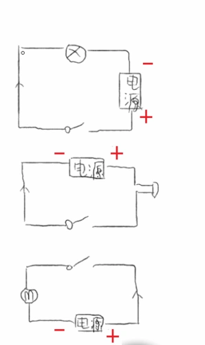 初三物理题,下面各电路中已标明电流方向,请在图中标出电源的正负极.