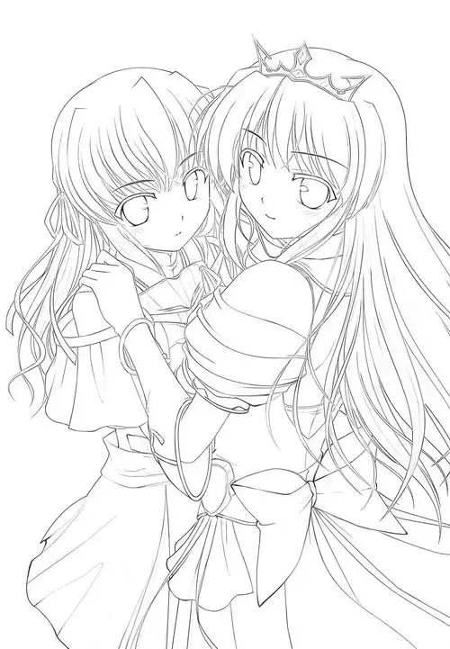 人物线稿黑白动漫素材手绘插画绘画