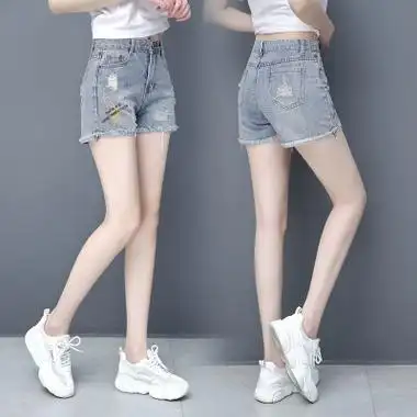 新款破洞牛仔短裤女潮ins2020年夏季高腰显瘦阔腿毛边薄款a字热裤