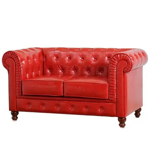 红色皮沙发美式扶手沙发|酒店公寓双人位实木脚沙发|别墅书房沙发