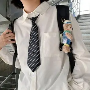 布丁熊原创jk领带白衬衫日系内搭外套韩版领带领结宽松长袖衬衣女