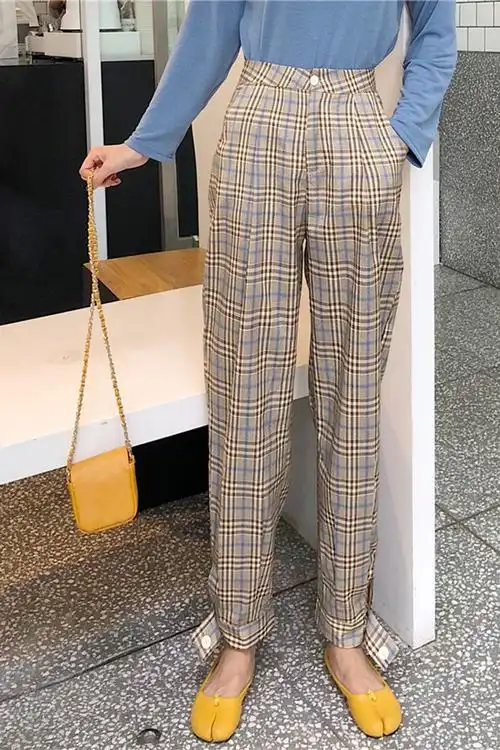 格子裤子女宽松
