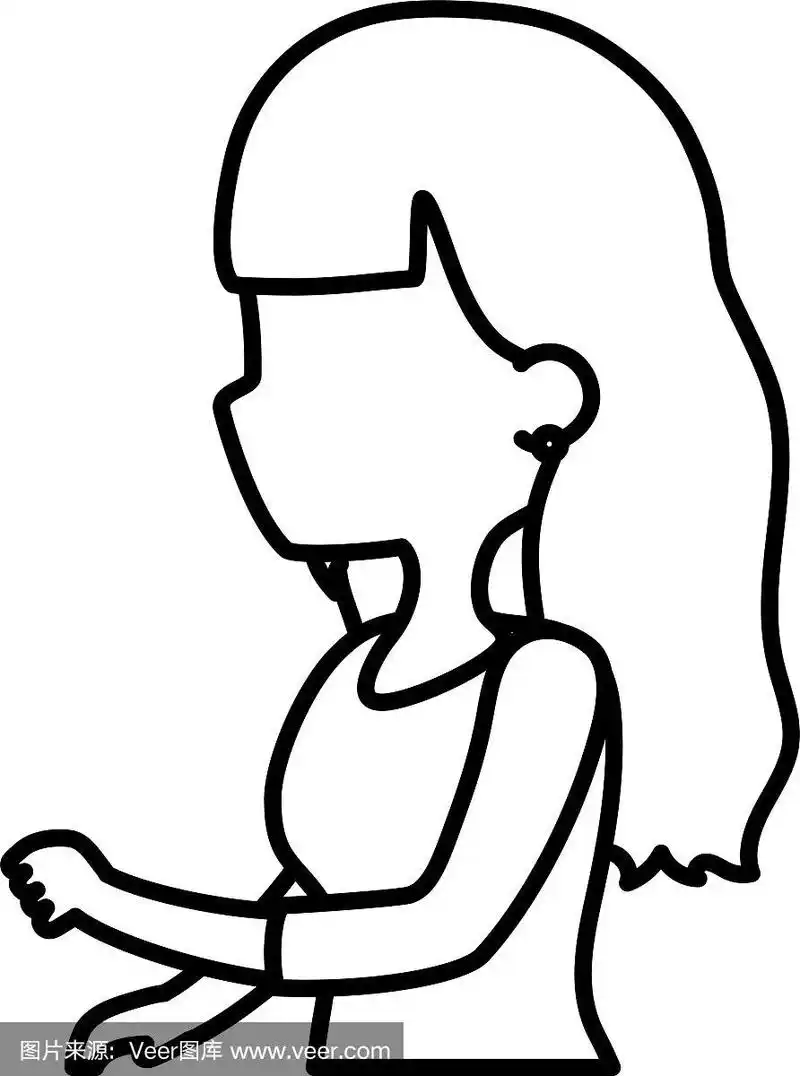 年轻女子卡通人物侧视图肖像