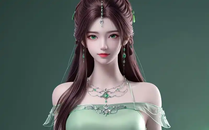 国漫女神4k高清壁纸:春意盎然,叶倾仙简约绿裙带着几分明媚