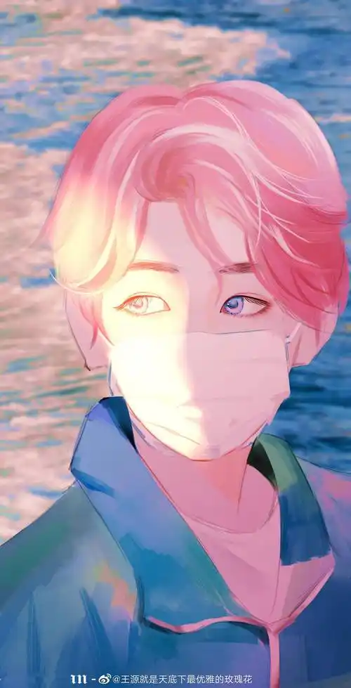 粉丝手绘漫画版粉色发色的王源 从漫画中走出来的男孩是樱花味