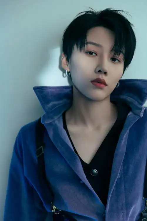 刘雨昕跨年晚会第二套造型图蓝色丝绒复古优雅