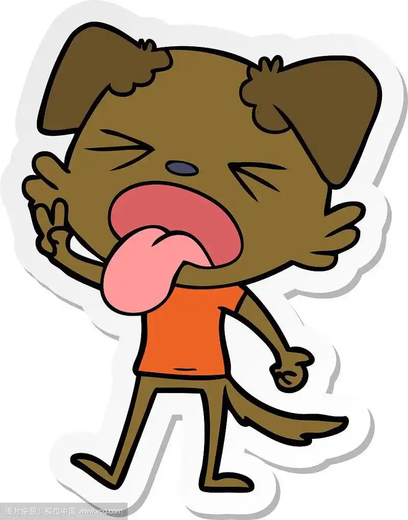 一个卡通恶心的狗的贴纸