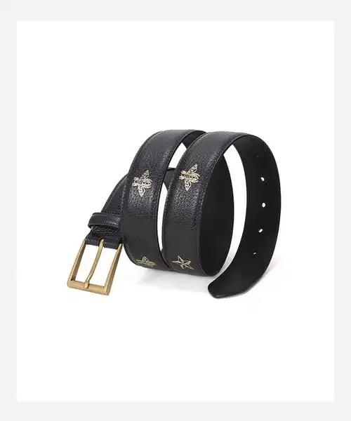 gucci 古驰 男士牛皮蜜蜂星星印花针扣式皮带腰带 黑色系8474 90