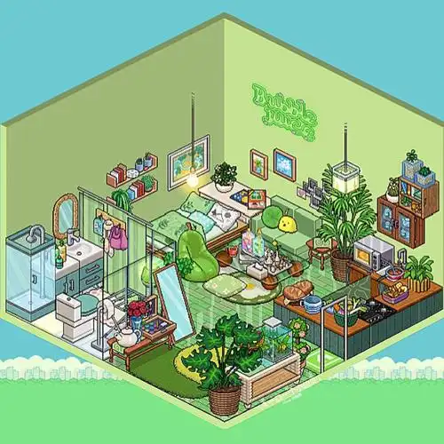 像素布置类游戏绿色小清新房间