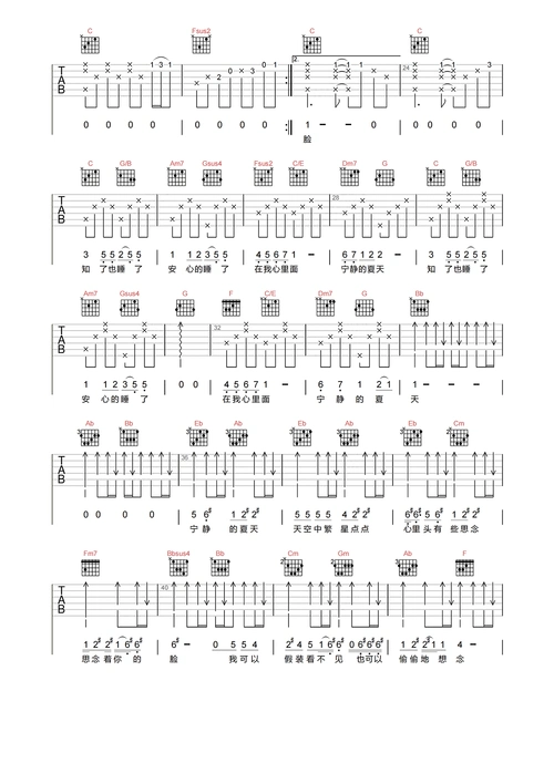 宁夏吉他谱c调-梁静茹《宁夏》图片谱-原版弹唱谱