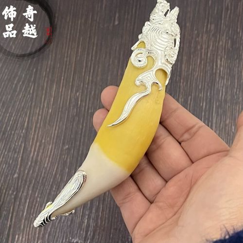 925纯银复古银虎牙套霸气老虎头男士吊坠熊牙套包银牙尖镶嵌