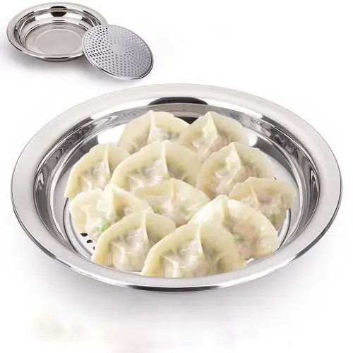 无磁不锈钢蒸饺盘 沥水多用水果盘 爆款饺子盘 礼品赠品 促销批发