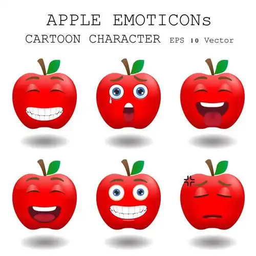 六种红苹果表情矢量