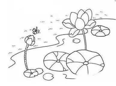 画1幅夏天荷塘风景主题简笔画绘画夏天荷塘简笔画适合孩子画的儿童画