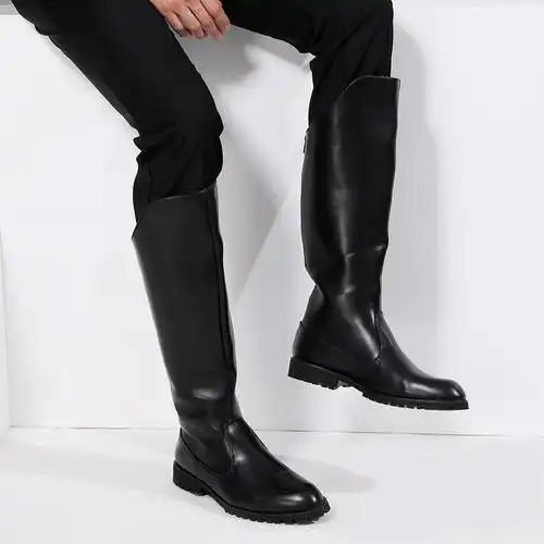 百搭韩版长筒靴高筒靴男阅兵保安皮靴马靴休闲骑士时装靴