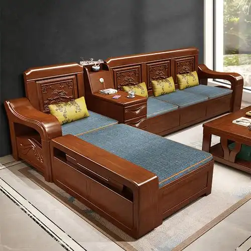 采百木(caibaimu)实木沙发现代简约实木沙发小户型客厅家用储物中式