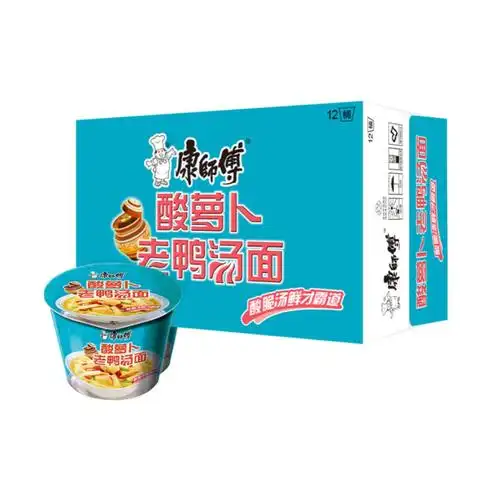 康师傅方便面开心桶酸萝卜老鸭汤面124g12桶整箱冲泡方便面