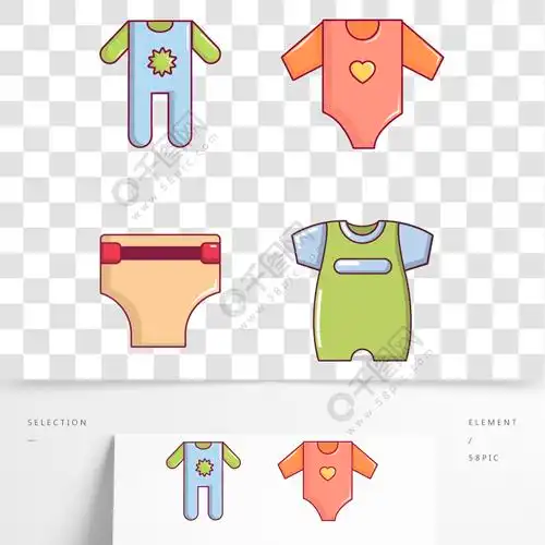 婴儿的衣服图标集动画片套婴孩衣裳在白色背景网络设计的传染媒介象