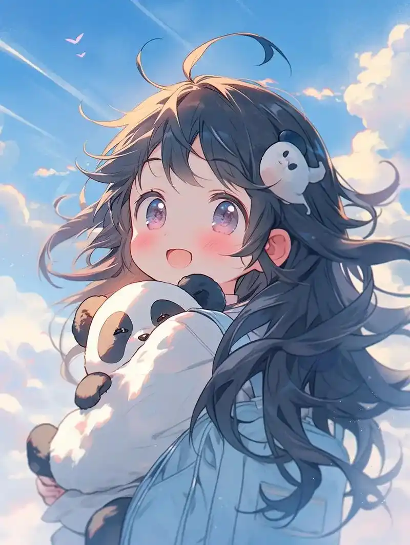 今日治愈～抱着熊猫上学的女孩.#优质头像 #女生头像 #治愈 - 抖音