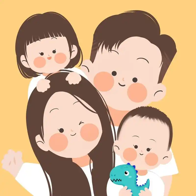 一家四口春日全家福手绘~原创无水印分享05 送给大家一家四口可爱