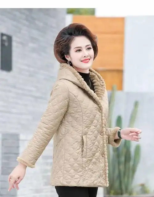恒源祥同款妈妈短款外套中年女装秋冬装加绒加厚羽绒棉服中老年上衣
