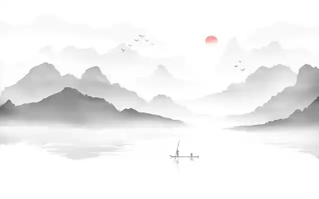 黑白水墨山水古风山水插画氛围jpg古风中国风唯美山水风景