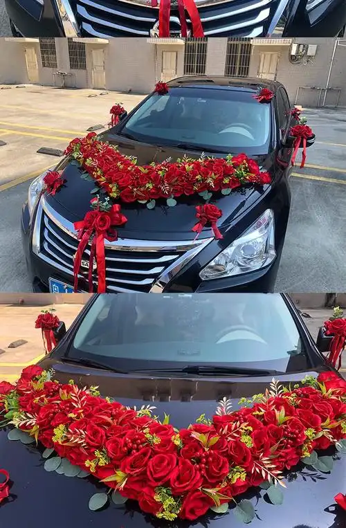 婚车装饰车头鲜花 大v主车婚车装饰车头花结婚花车装饰车头仿真车队