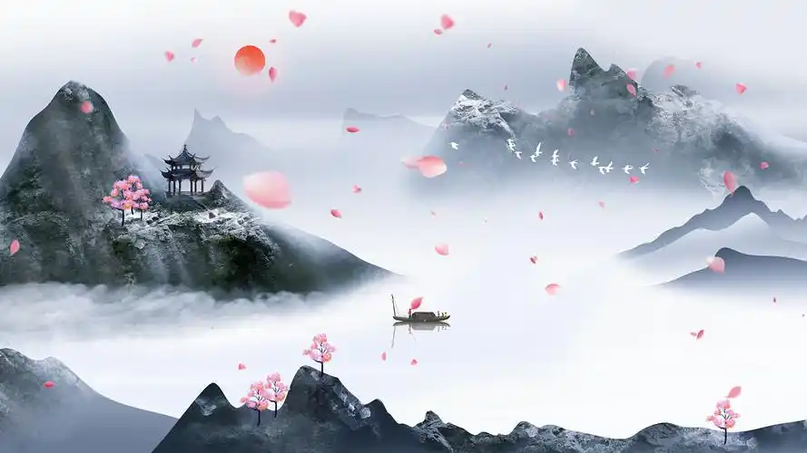 4k淡雅简洁新中式水墨山水视频背景ae模板新中式水墨背景