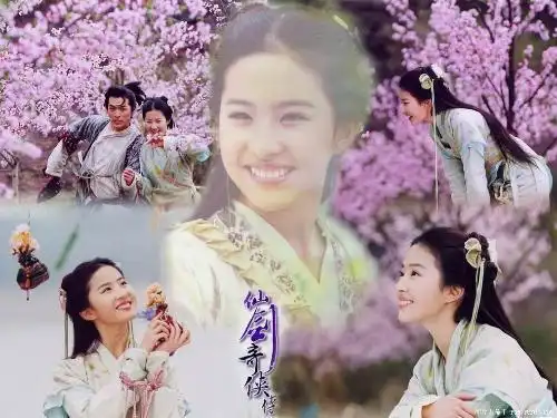 求《仙剑》电视剧里面李逍遥和赵灵儿在桃花林里追逐笑闹的图片,多多