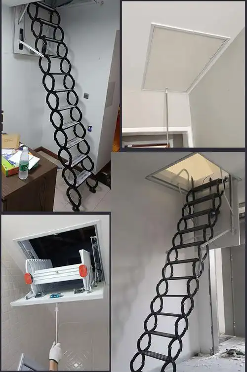 折叠遥控阁楼楼梯电动伸缩楼梯隐形梯子电动遥控加厚钛镁合金定制尺寸