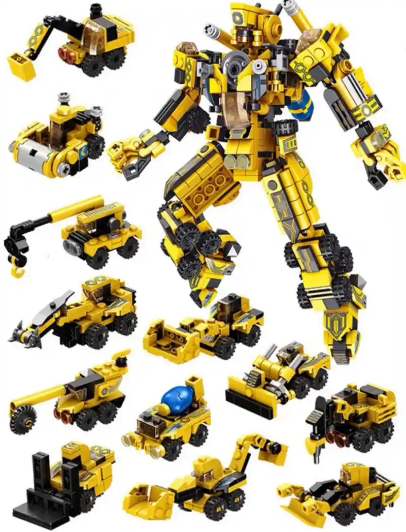 特警城市工程消防变形机甲机器人金刚儿童益智拼装男孩玩具积木摆件!