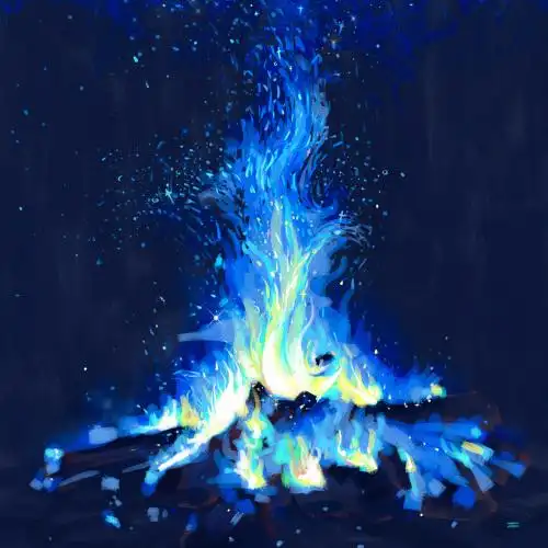 月亮燃烧蓝色火焰创意插画