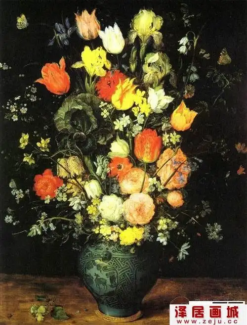 油画-世界名画欣赏:扬·勃鲁盖尔曾任当地大公的宫廷画师,他善画花卉