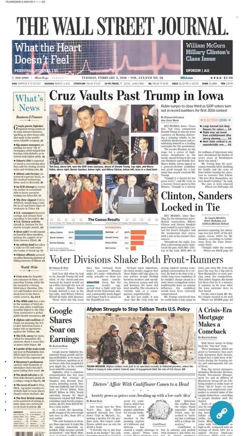 隔夜美国主要报纸头版聚焦爱荷华初选战