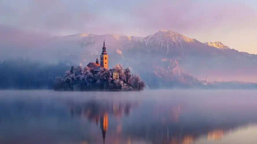 风景,布莱德湖,建筑,景点,旅游,清晨中的布莱德湖壁纸