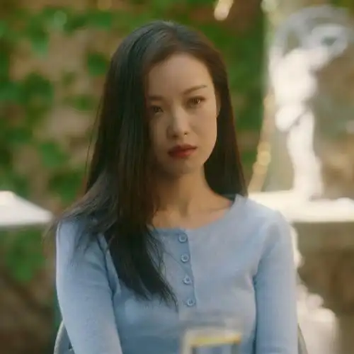 流金岁月朱锁锁倪妮同款2021春季新款修身短款蓝色针织打底上衣女