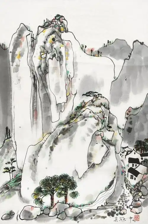 吴冠中 山水 设色纸本 立轴