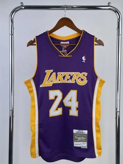 mn热压复古球衣sw 湖人队08/09赛季 v领 紫色色24号科比nba球衣