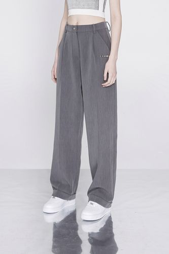 女装/女士精品 裤子 休闲裤 >> anyquestion/灰色高腰收腰线 显长显瘦