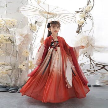 古装小女孩大童古风中国风儿童连衣裙唐装仙女裙红整体大袖衫外套七种