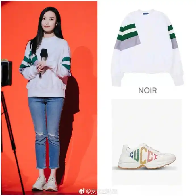 倪妮亮相《快乐大本营》,身穿卫衣和牛仔裤搭配gucci运动鞋,简简单单