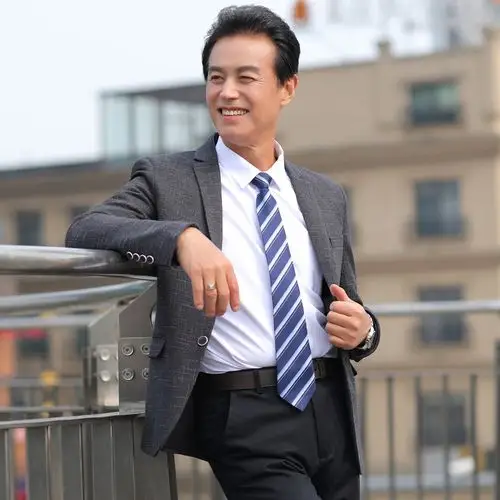 夏季新款中老年爸爸装商务男装上班男式上衣翻领男士西服