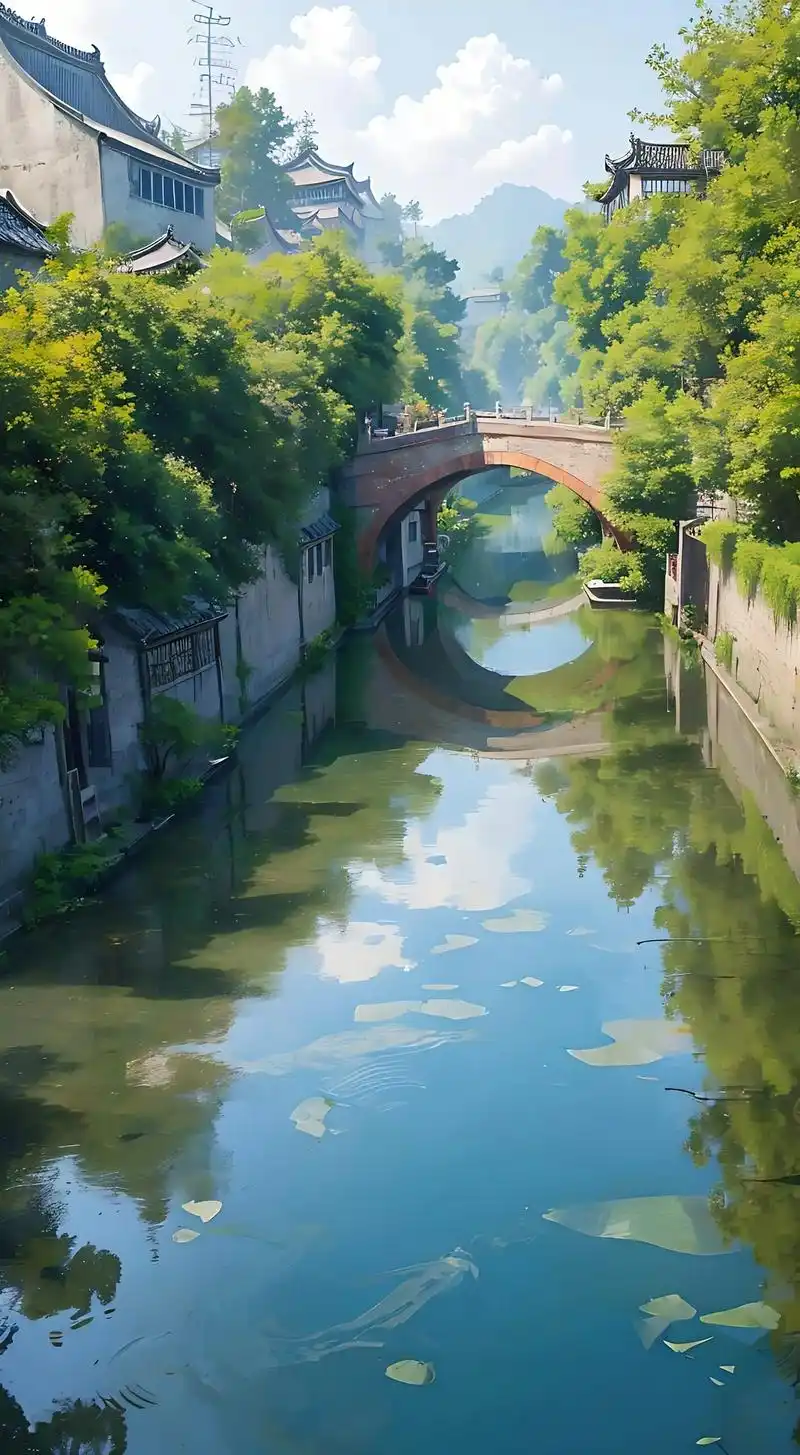 江南古镇,小桥流水,河两边房子白墙灰瓦,,墙上爬满花枝藤蔓, - 抖音
