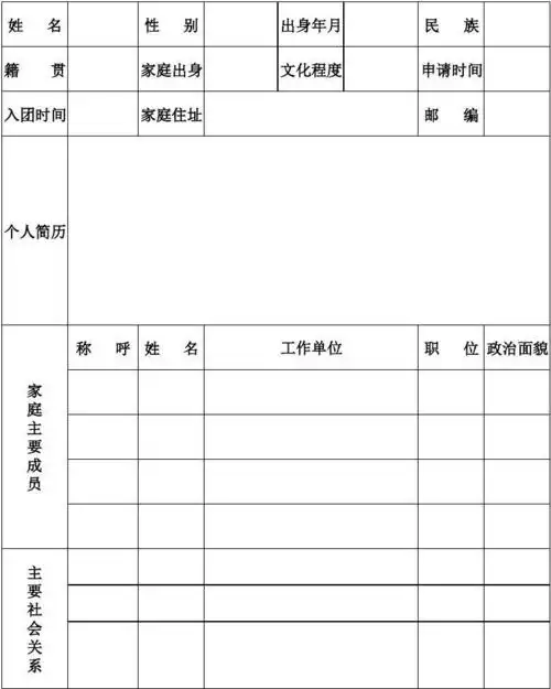 入党申请个人简历表