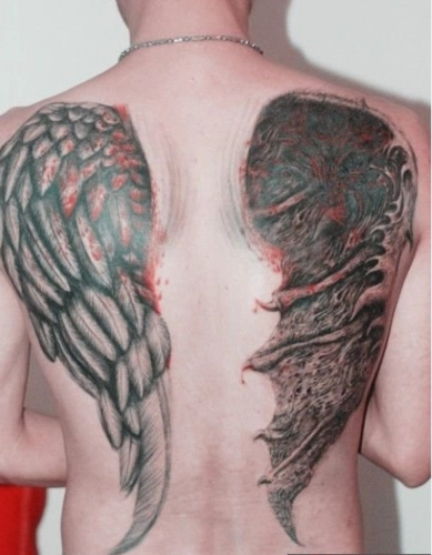 满背天使与恶魔翅膀纹身彩绘纹身翅膀纹身满背纹身后背纹身