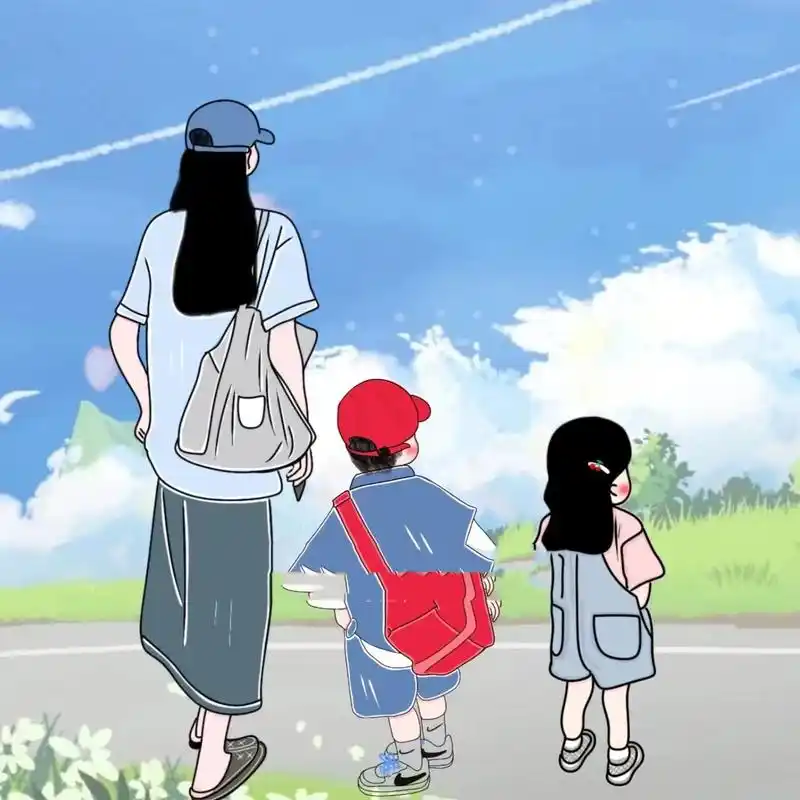 宝妈带俩娃「一儿一女」头像 | 背景
