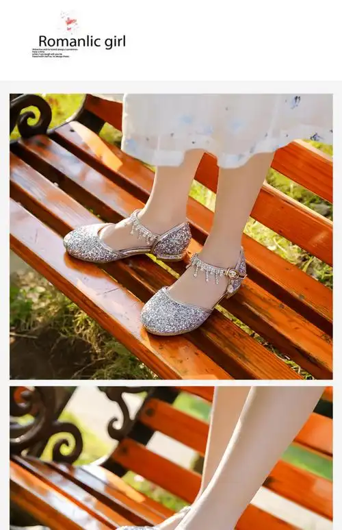 女童凉鞋2020新款时尚水晶鞋真皮儿童高跟鞋公主鞋包头礼服表演鞋